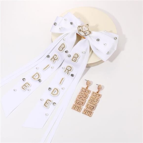 Bride Hair Bow Clips for Women Beaded Bride Hair Clips Statement White Silky